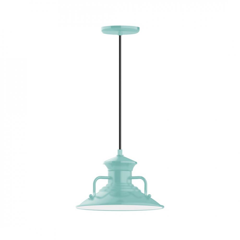 12" Homestead shade, LED Pendant with black cord and canopy, Sea Green