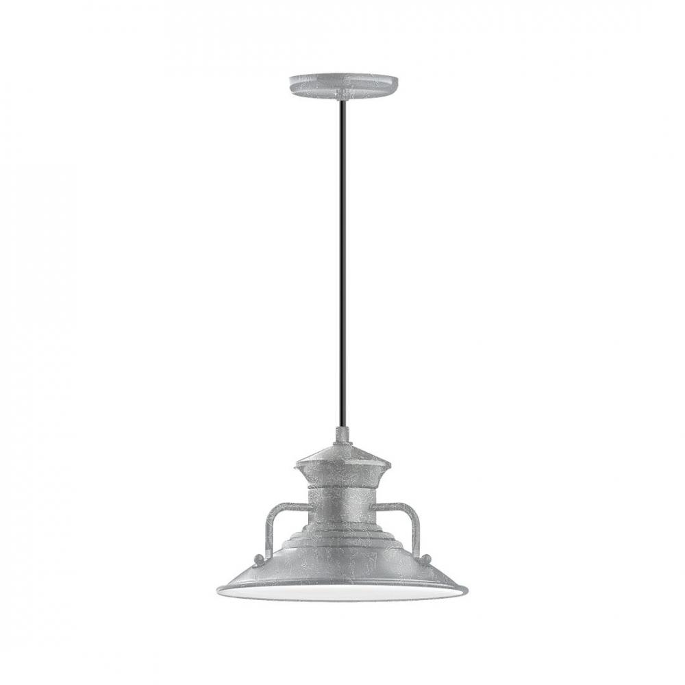 12" Homestead shade, LED Pendant with white cord and canopy, Painted Galvanized