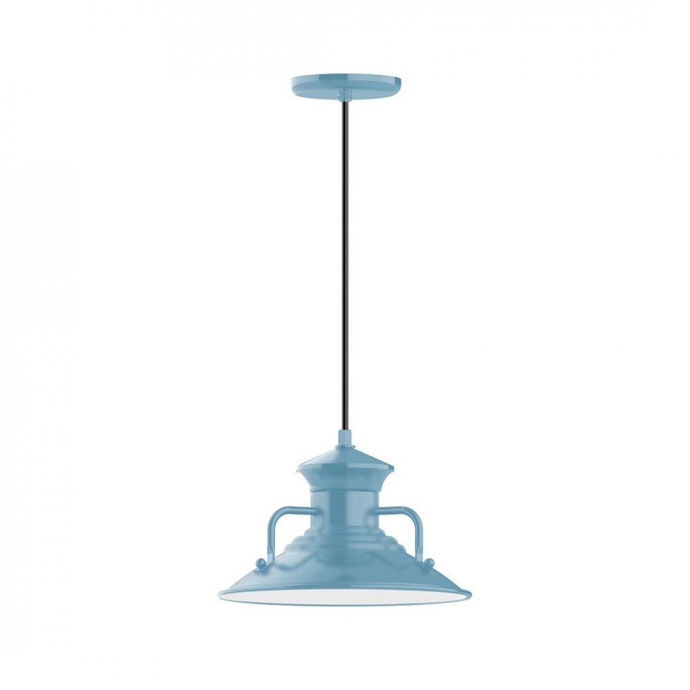 12" Homestead shade, LED Pendant with black cord and canopy, Light Blue