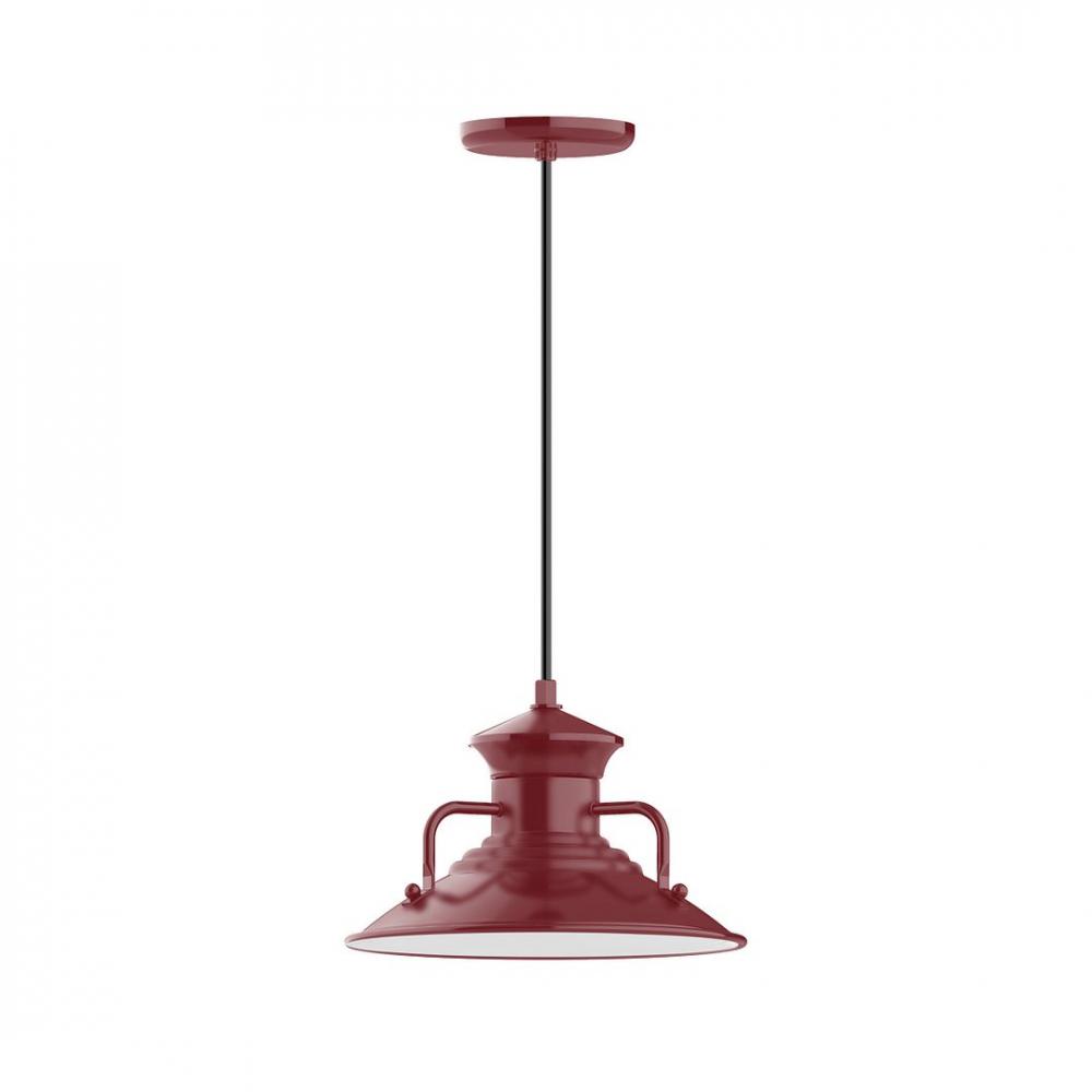 12" Homestead shade, LED Pendant with gray solid fabric cord and canopy, Barn Red