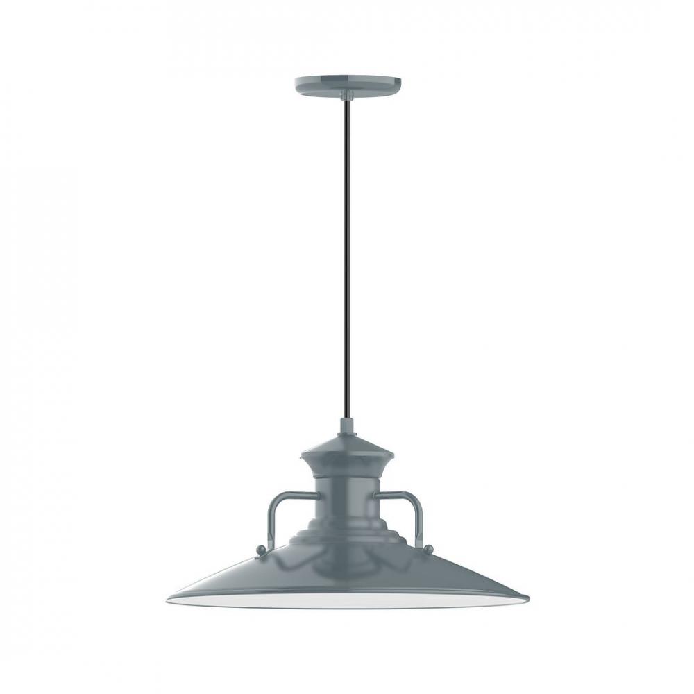 18" Homestead shade, LED Pendant with black solid fabric cord and canopy, Slate Gray