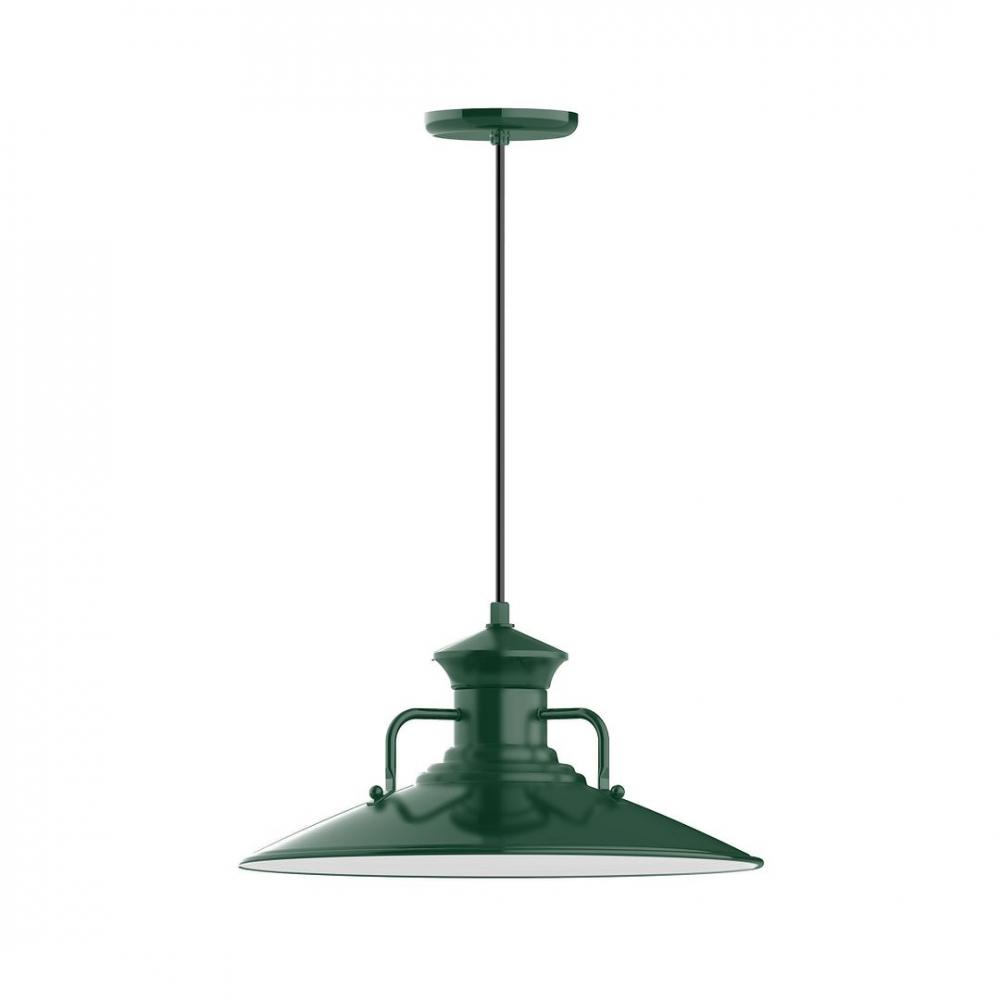 18" Homestead shade, LED Pendant with white and gray dot fabric cord and canopy, Forest Green