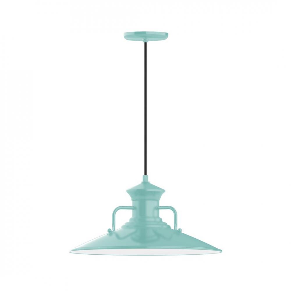 18" Homestead shade, LED Pendant with navy mini tweed fabric cord and canopy, Sea Green