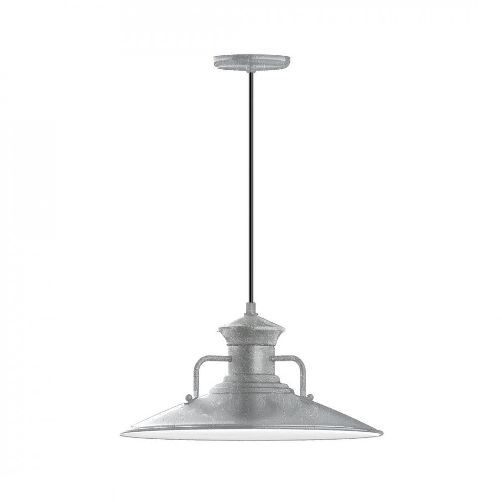 18" Homestead shade, LED Pendant with white and gray dot fabric cord and canopy, Painted Galvani