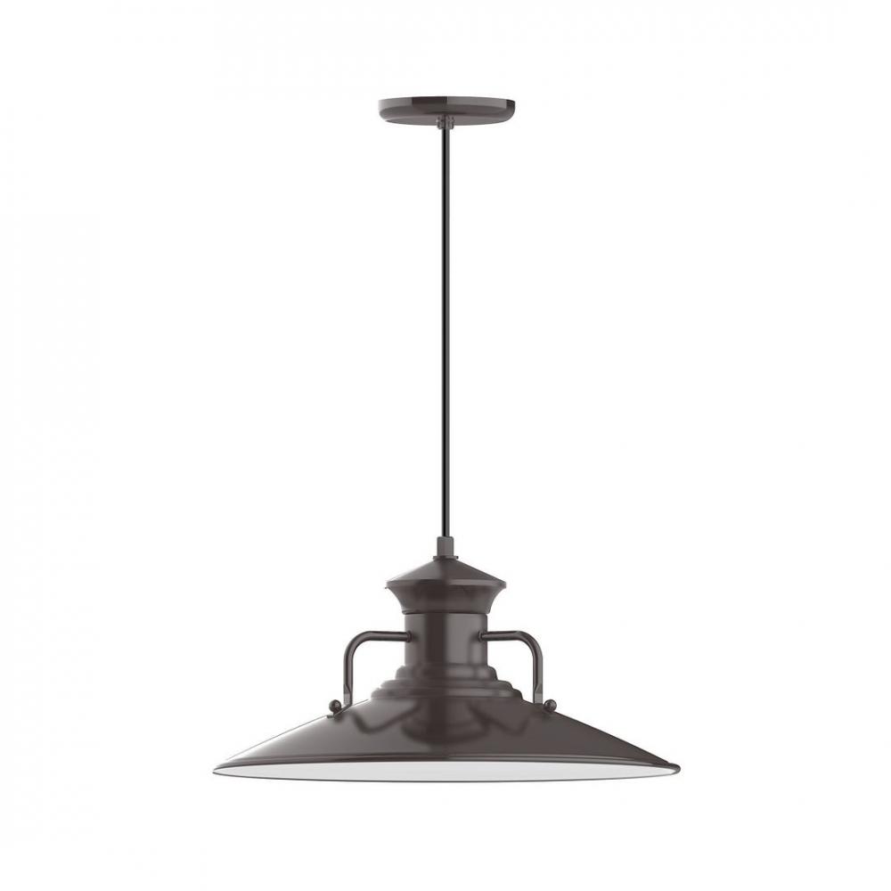 18" Homestead shade, LED Pendant with navy mini tweed fabric cord and canopy, Architectural Bron