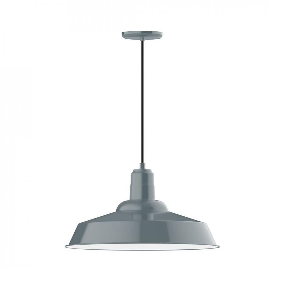 20" Warehouse shade, LED Pendant with neutral argyle fabric cord and canopy, Slate Gray