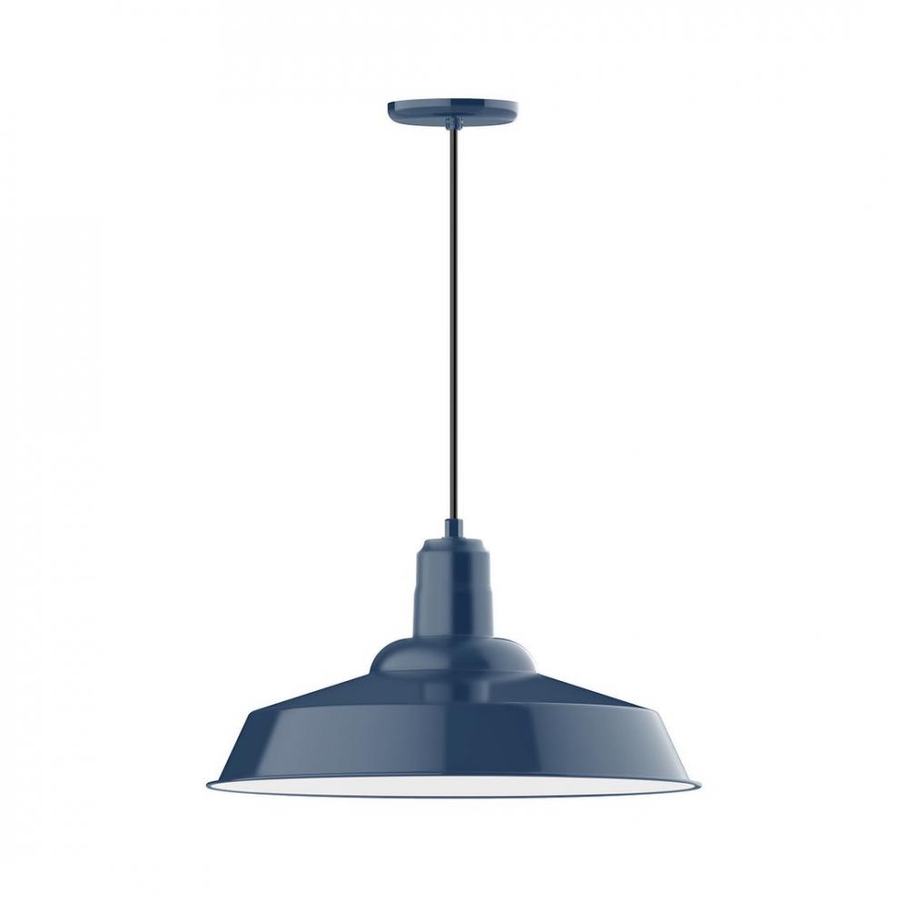 20" Warehouse shade, LED Pendant with neutral argyle fabric cord and canopy, Navy