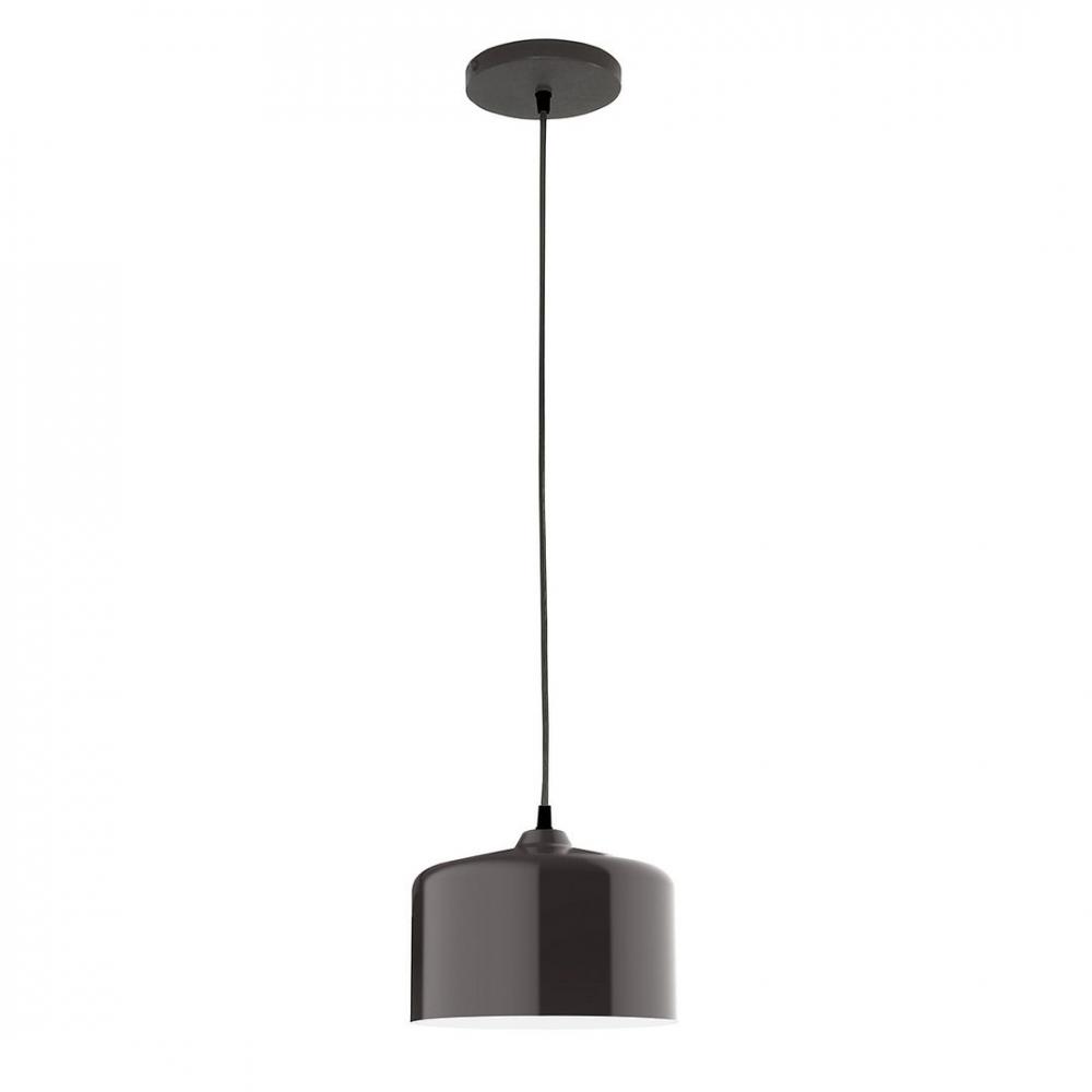 8.5" J-Series shade, polished copper fabric cord with canopy, Architectural Bronze