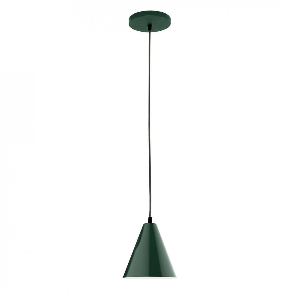 8" J-Series shade, black solid fabric cord with canopy, Forest Green