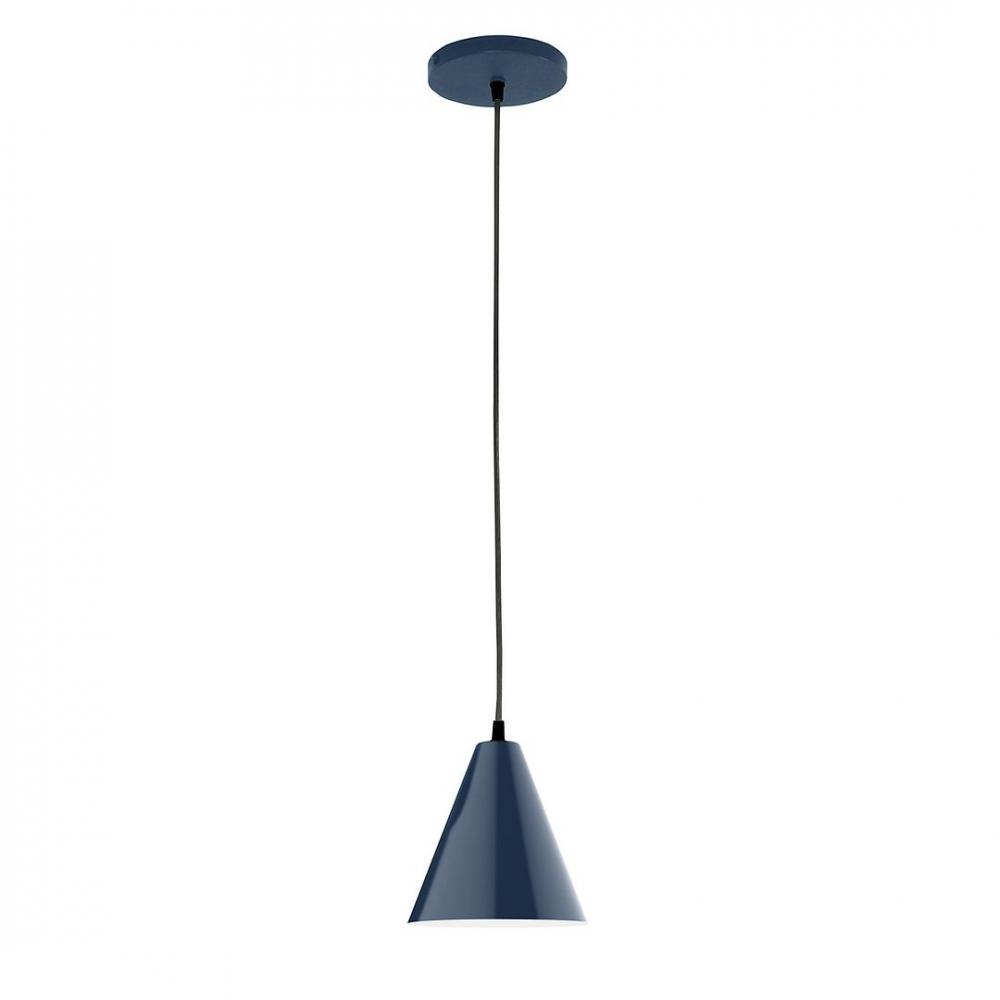 8" J-Series shade, polished copper fabric cord with canopy, Navy