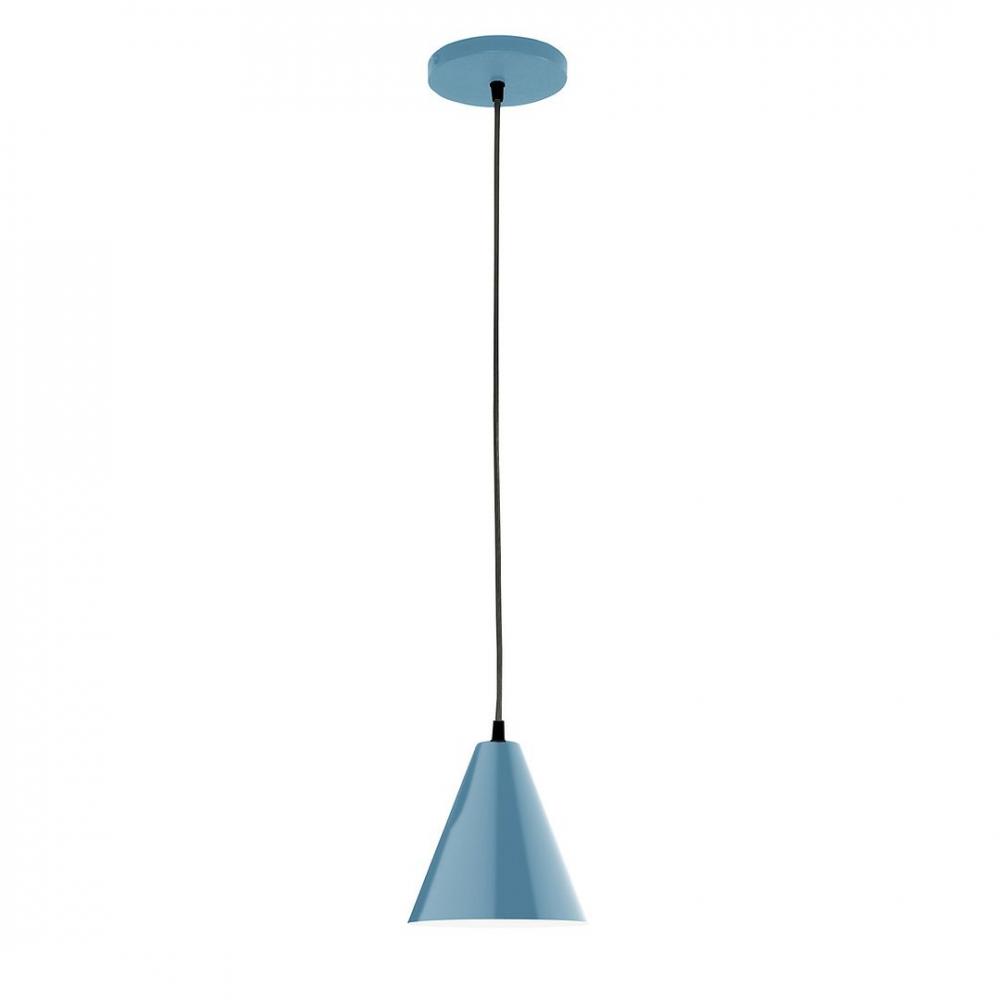 8" J-Series shade, polished copper fabric cord with canopy, Light Blue