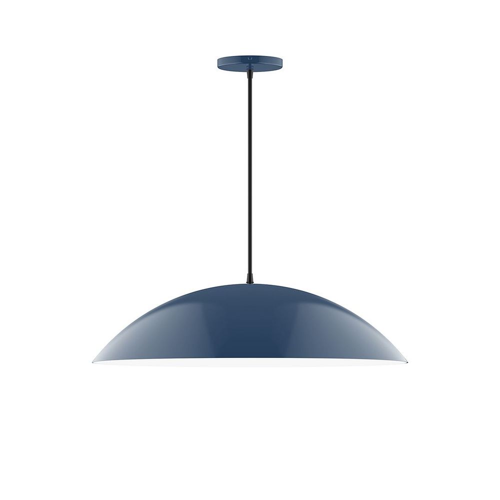 24" Axis Half Dome LED Pendant, black and white houndstooth fabric cord with canopy, Navy