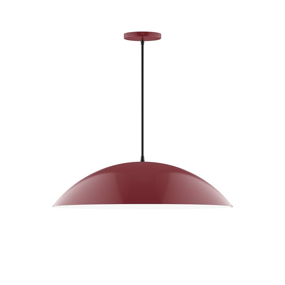 24" Axis Half Dome LED Pendant, red and white zigzag fabric cord with canopy, Barn Red