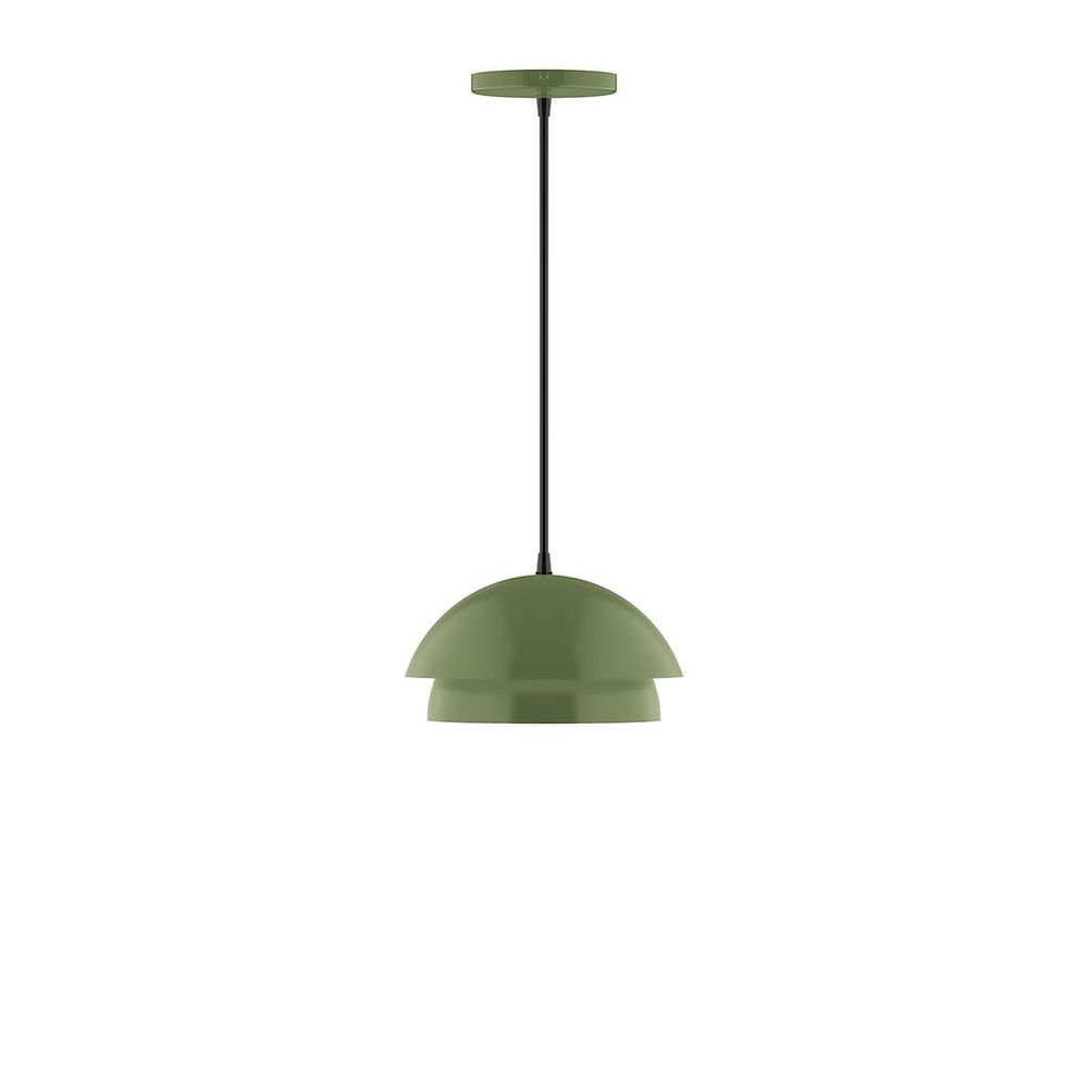 10" Nest LED Pendant, white fabric cord with canopy, Fern Green