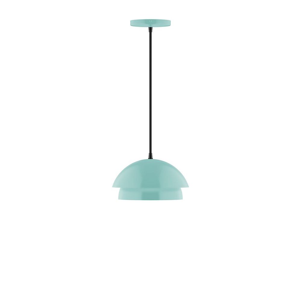 10" Nest LED Pendant, polished copper fabric cord with canopy, Sea Green