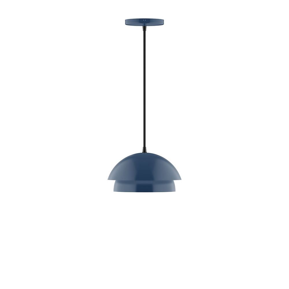 10" Nest LED Pendant, white and gray dot fabric cord with canopy, Navy