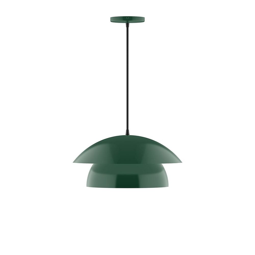 16" Nest LED Pendant, polished copper fabric cord with canopy, Forest Green