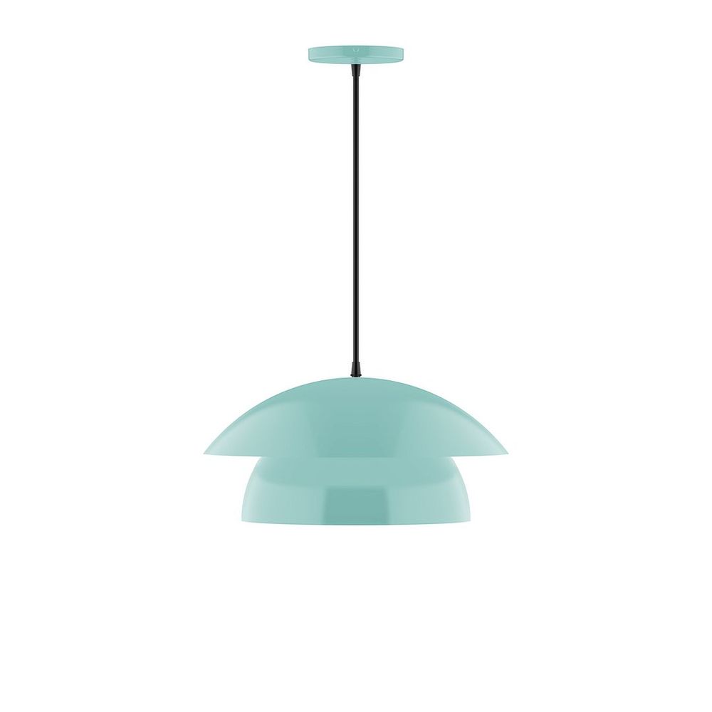 16" Nest LED Pendant, gray fabric cord with canopy, Sea Green