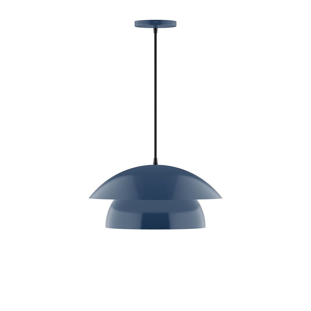 16" Nest LED Pendant, white fabric cord with canopy, Navy