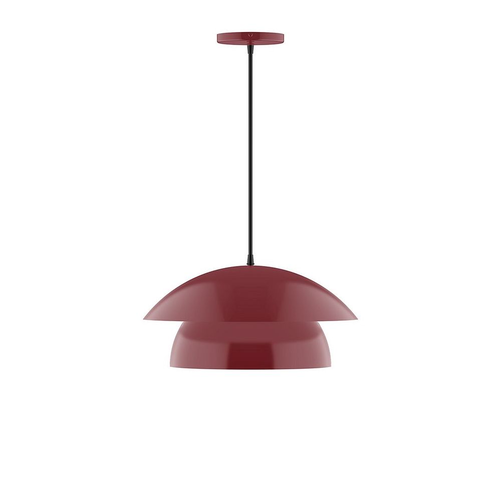 16" Nest LED Pendant, black fabric cord with canopy, Barn Red