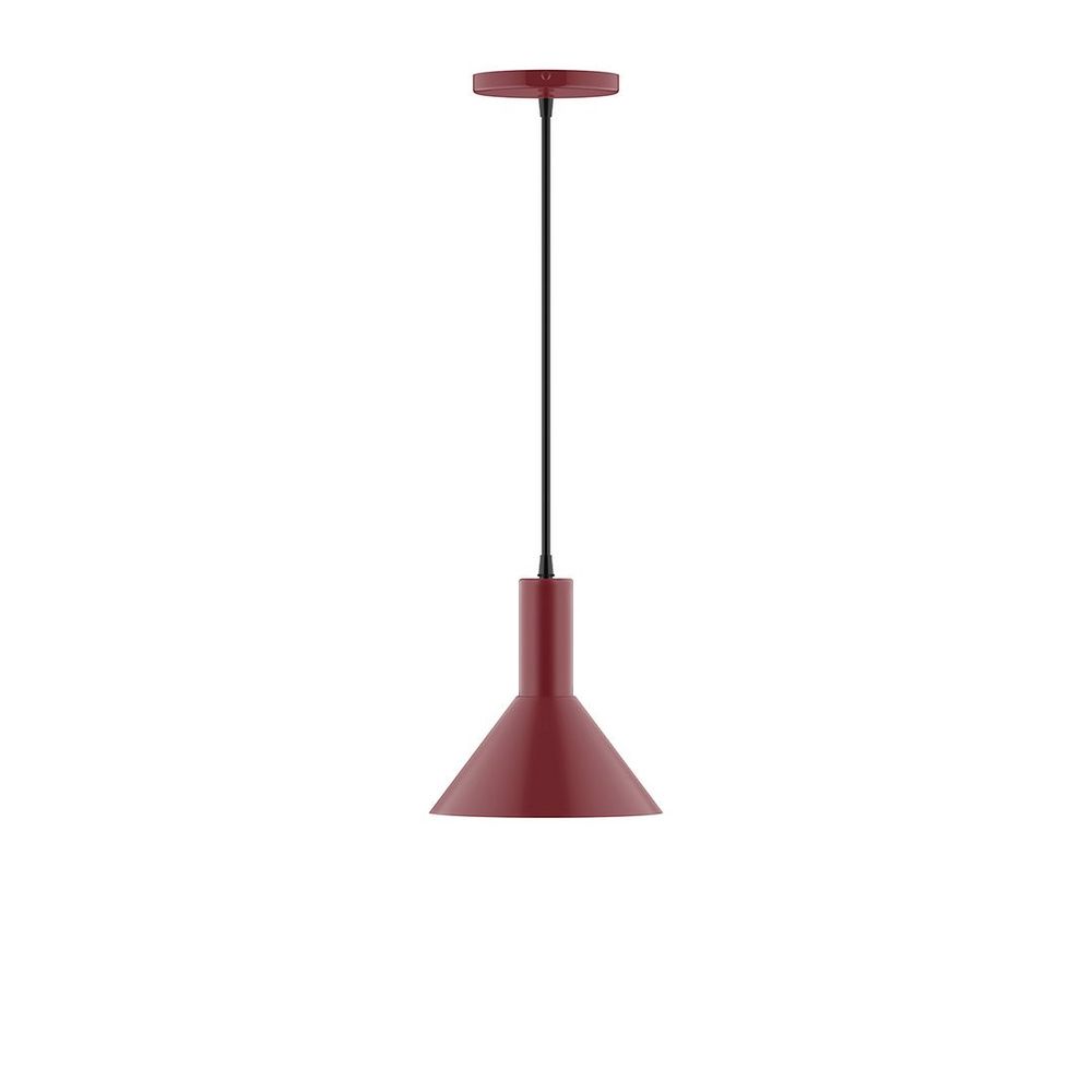 8" Stack Mini Cone LED Pendant, white cord with canopy, Barn Red