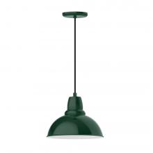 Montclair Light Works PEB106-42-C21-L12 - 12" Cafe shade, LED Pendant with white cord and canopy, Forest Green