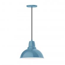 Montclair Light Works PEB106-54-C21-L12 - 12" Cafe shade, LED Pendant with white cord and canopy, Light Blue