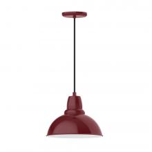 Montclair Light Works PEB106-55-C21-L12 - 12" Cafe shade, LED Pendant with white cord and canopy, Barn Red