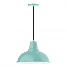 Montclair Light Works PEB108-48-W16-L13 - 16" Cafe shade, LED Pendant with black cord and canopy, wire grill, Sea Green