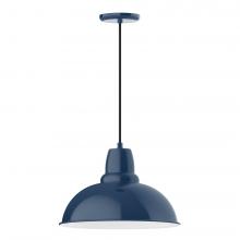 Montclair Light Works PEB108-50-W16-L13 - 16" Cafe shade, LED Pendant with black cord and canopy, wire grill, Navy