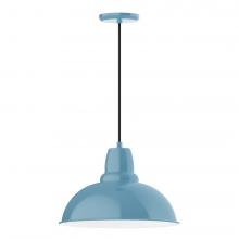 Montclair Light Works PEB108-54-W16-L13 - 16" Cafe shade, LED Pendant with black cord and canopy, wire grill, Light Blue