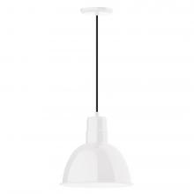 Montclair Light Works PEB116-44-L12 - 12" Deep Bowl shade, LED Pendant with black cord and canopy, White