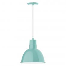 Montclair Light Works PEB116-48-L12 - 12" Deep Bowl shade, LED Pendant with black cord and canopy, Sea Green