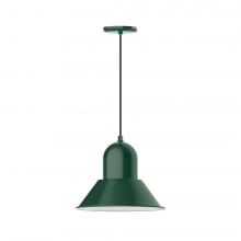 Montclair Light Works PEB124-42-C27-L13 - 14" Prima shade, LED Pendant with neutral argyle fabric cord and canopy, Forest Green