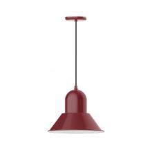 Montclair Light Works PEB124-55-C27-L13 - 14" Prima shade, LED Pendant with neutral argyle fabric cord and canopy, Barn Red