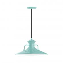 Montclair Light Works PEB143-48-C22-L13 - 18" Homestead shade, LED Pendant with white and gray dot fabric cord and canopy, Sea Green