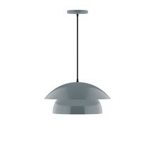 Montclair Light Works PEBX446-40-C22-L12 - 16" Nest LED Pendant, white and gray dot fabric cord with canopy, Slate Gray