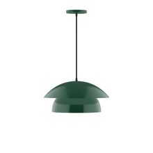 Montclair Light Works PEBX446-42-C25-L12 - 16" Nest LED Pendant, polished copper fabric cord with canopy, Forest Green