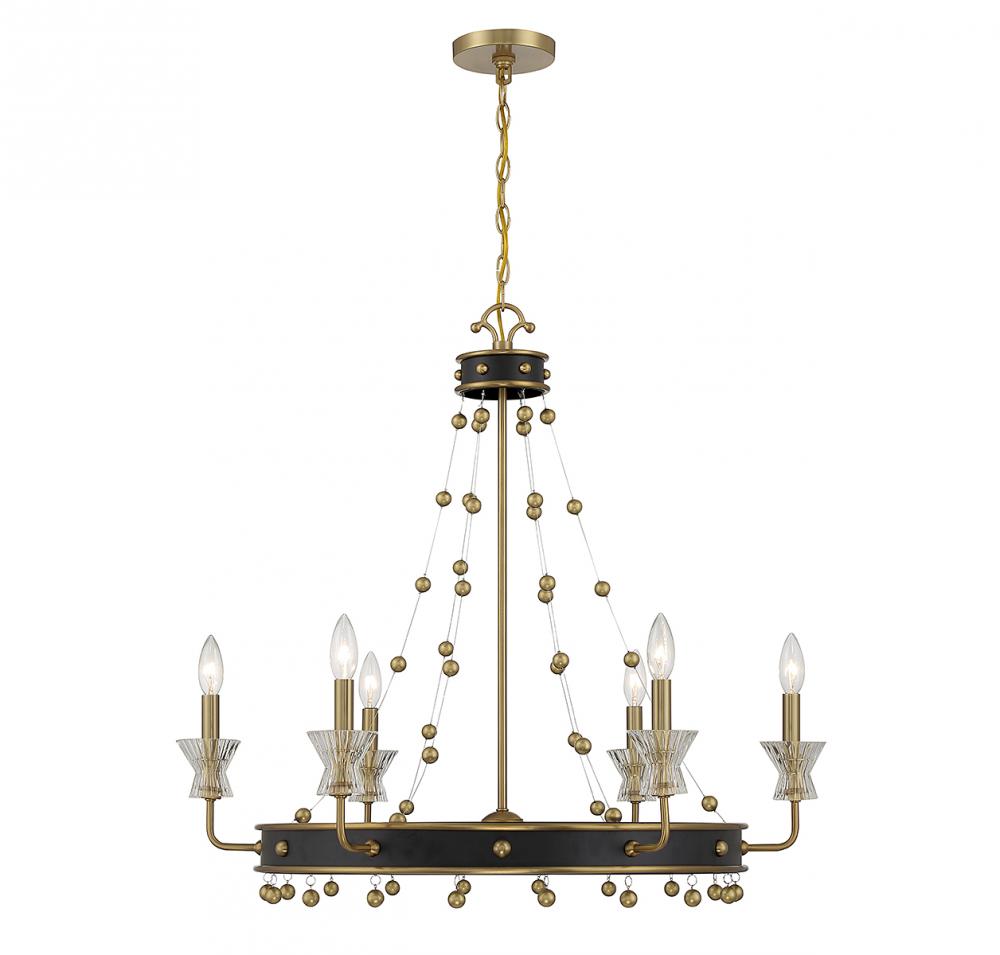 Iris 6-Light Chandelier in Matte Black with Warm Brass Accents