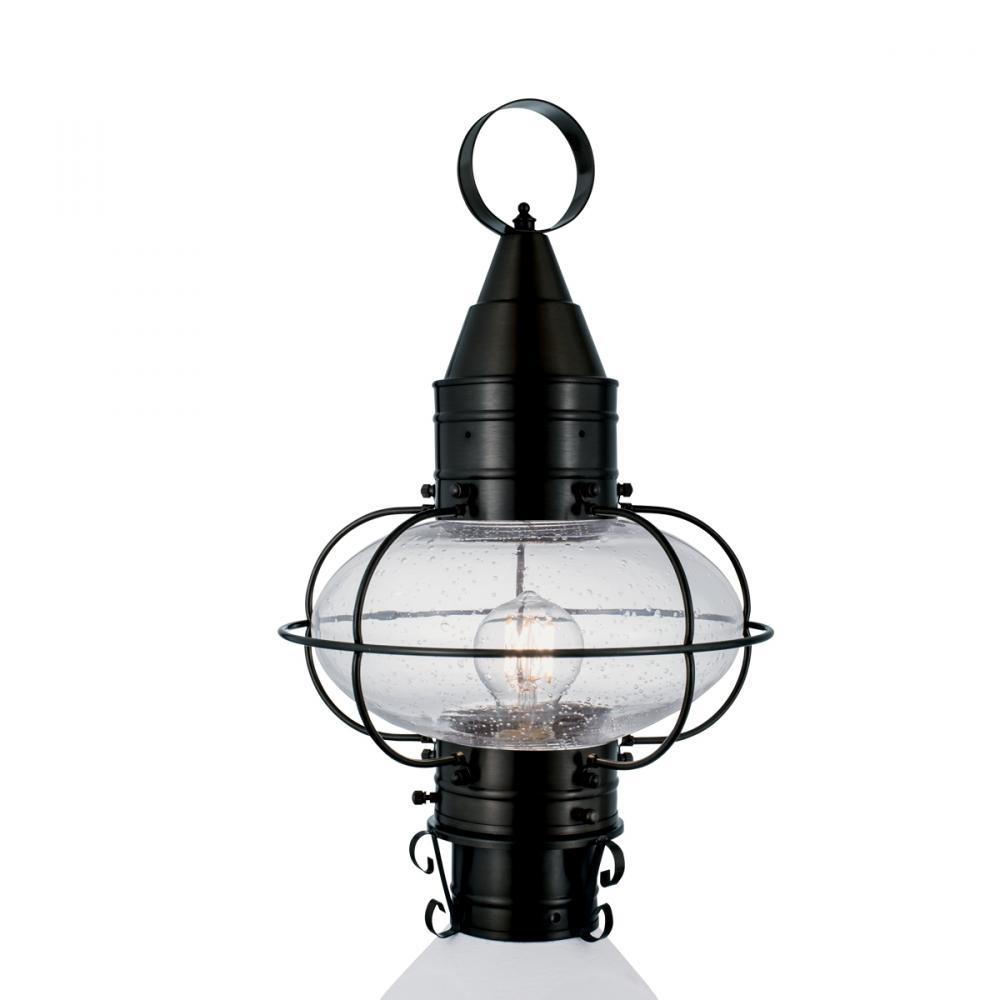 Classic Onion Outdoor Post Light - Black with Seeded Glass