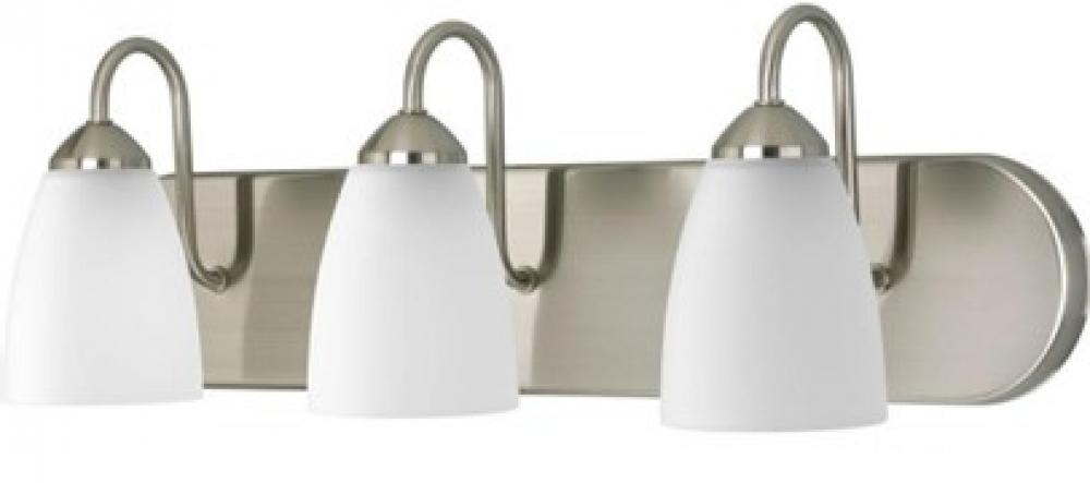 Gather Collection Three-Light Brushed Nickel Etched Glass Traditional Bath Vanity Light