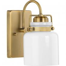 Progress P300438-163 - Fessler Collection One-Light Vintage Brass Opal Glass Farmhouse Bath Light