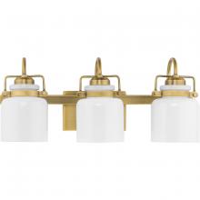 Progress P300440-163 - Fessler Collection Three-Light Vintage Brass Opal Glass Farmhouse Bath Light