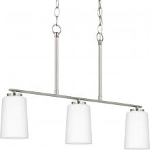  P400348-009 - Adley Collection Three-Light Brushed Nickel Etched White Opal Glass New Traditional Linear Chandelie