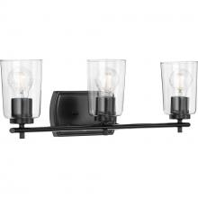 Progress P300156-031 - Adley Collection Three-Light Matte Black Clear Glass New Traditional Bath Vanity Light