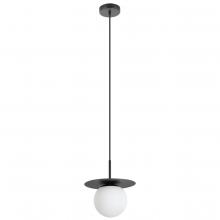 Eglo 205632A - 1 Lt Mini Pendant With Structured Black Finish and White Glass Shade 1-60W E26 Bulb