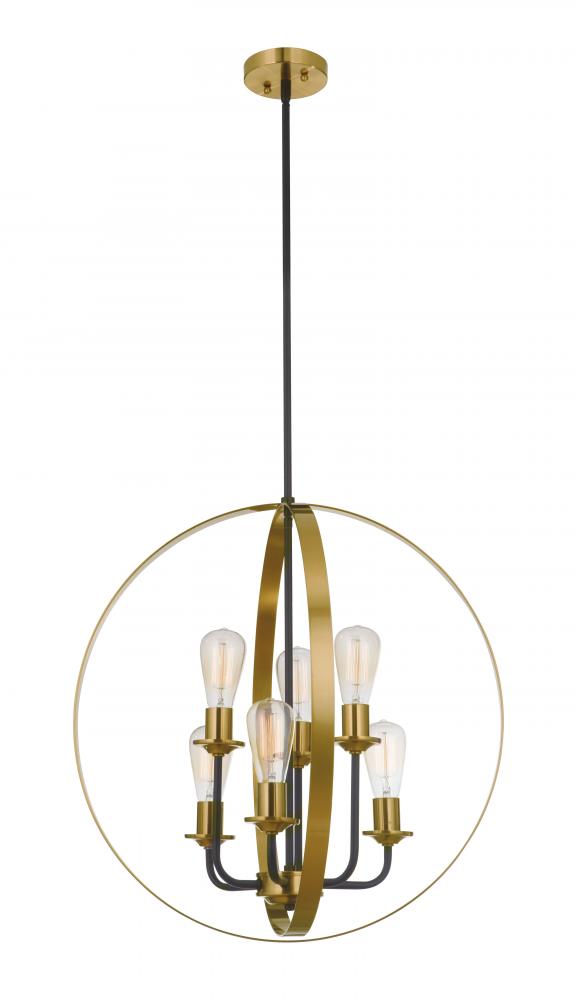 Randolph 6 Light Foyer in Flat Black/Satin Brass