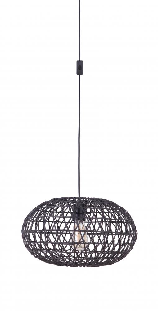 Portable Swag Pendant w/Rattan Shade in Flat Black