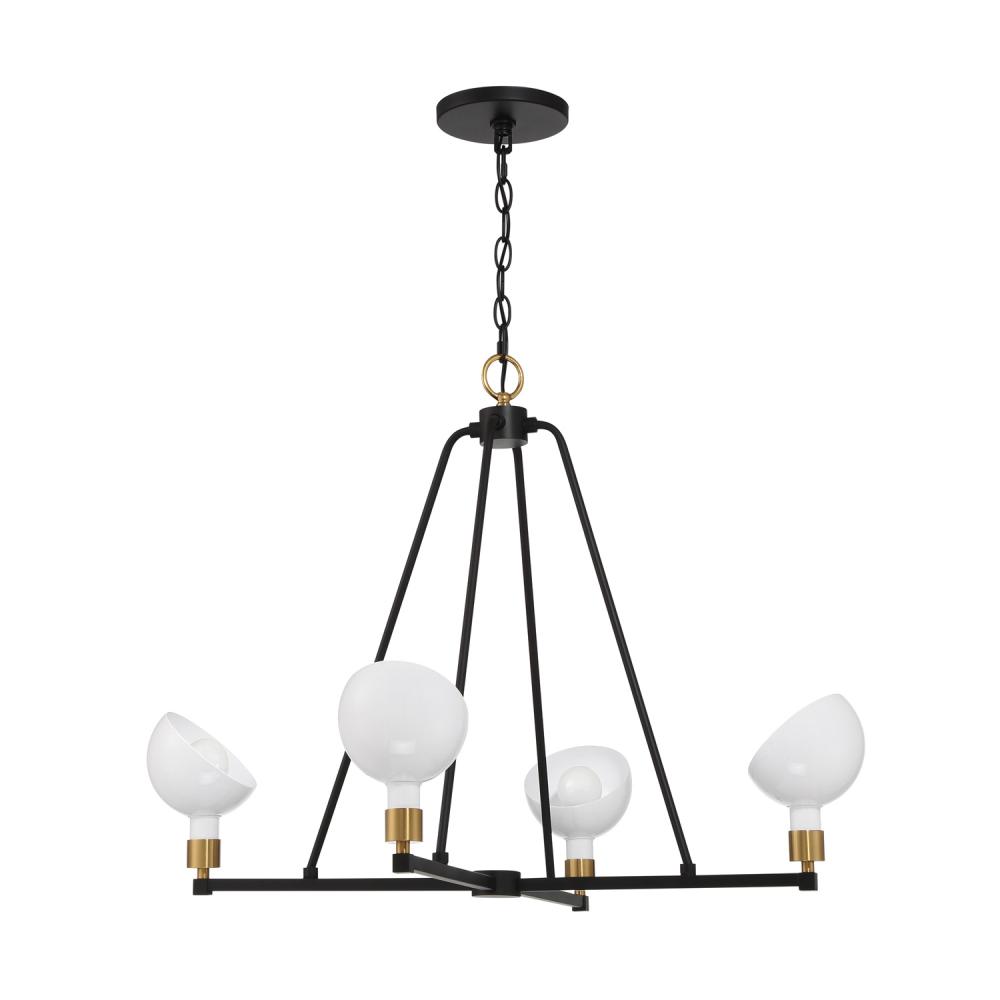 Gigi 4 Light Black + Aged Brass Chandelier