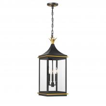 Crystorama SIM-805-MK-TG - Simpson 3 Light Matte Black + Textured Gold Outdoor Pendant